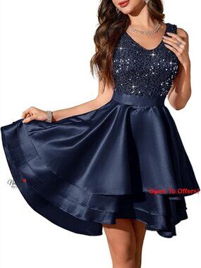 Sequin Prom Dress V-Neck Sleeveless High-Low Formal Cocktail Party